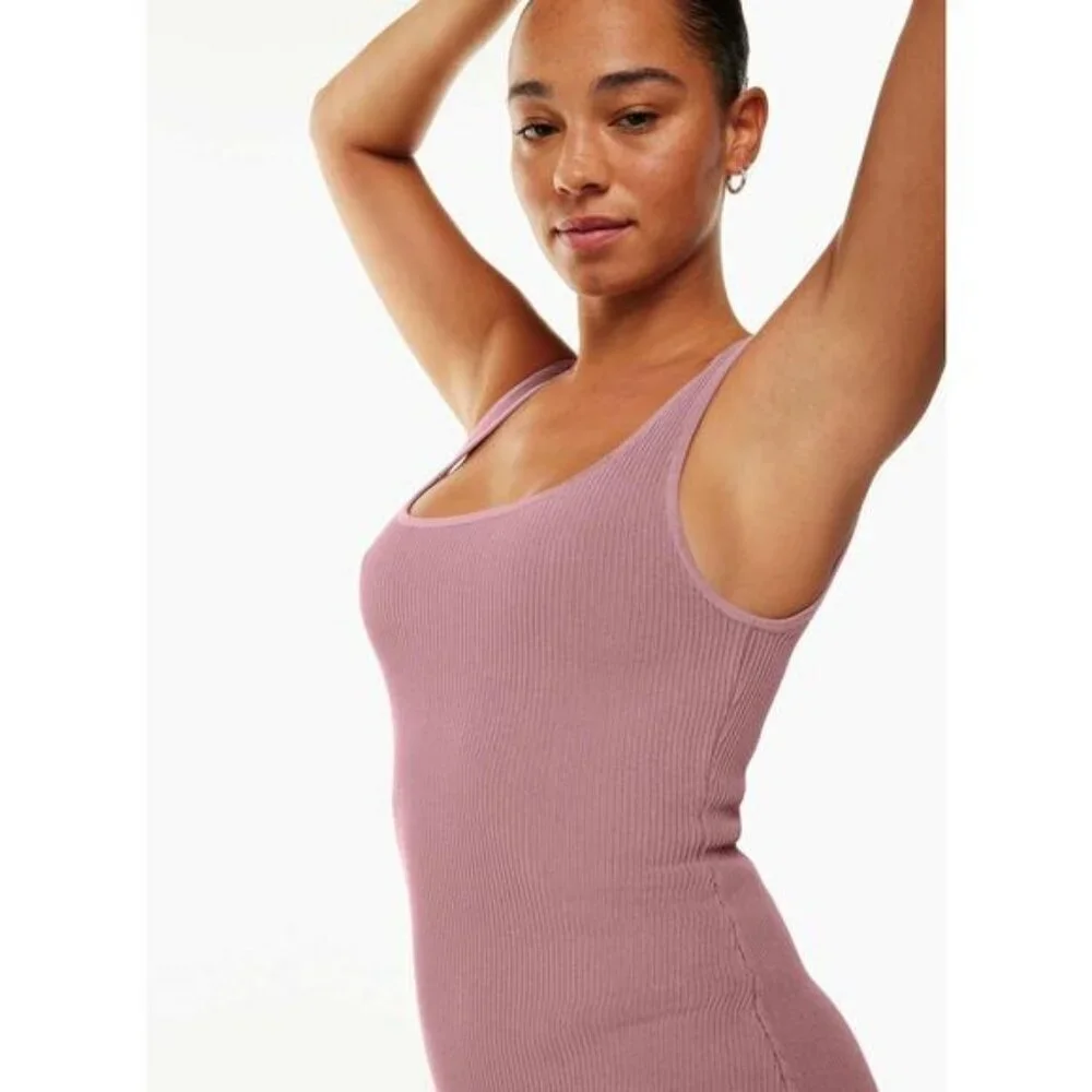 Aritzia Babaton Sculpt Knit Ribbed Squareneck Tank Mini Dress In Claremont XS - Picture 2 of 7